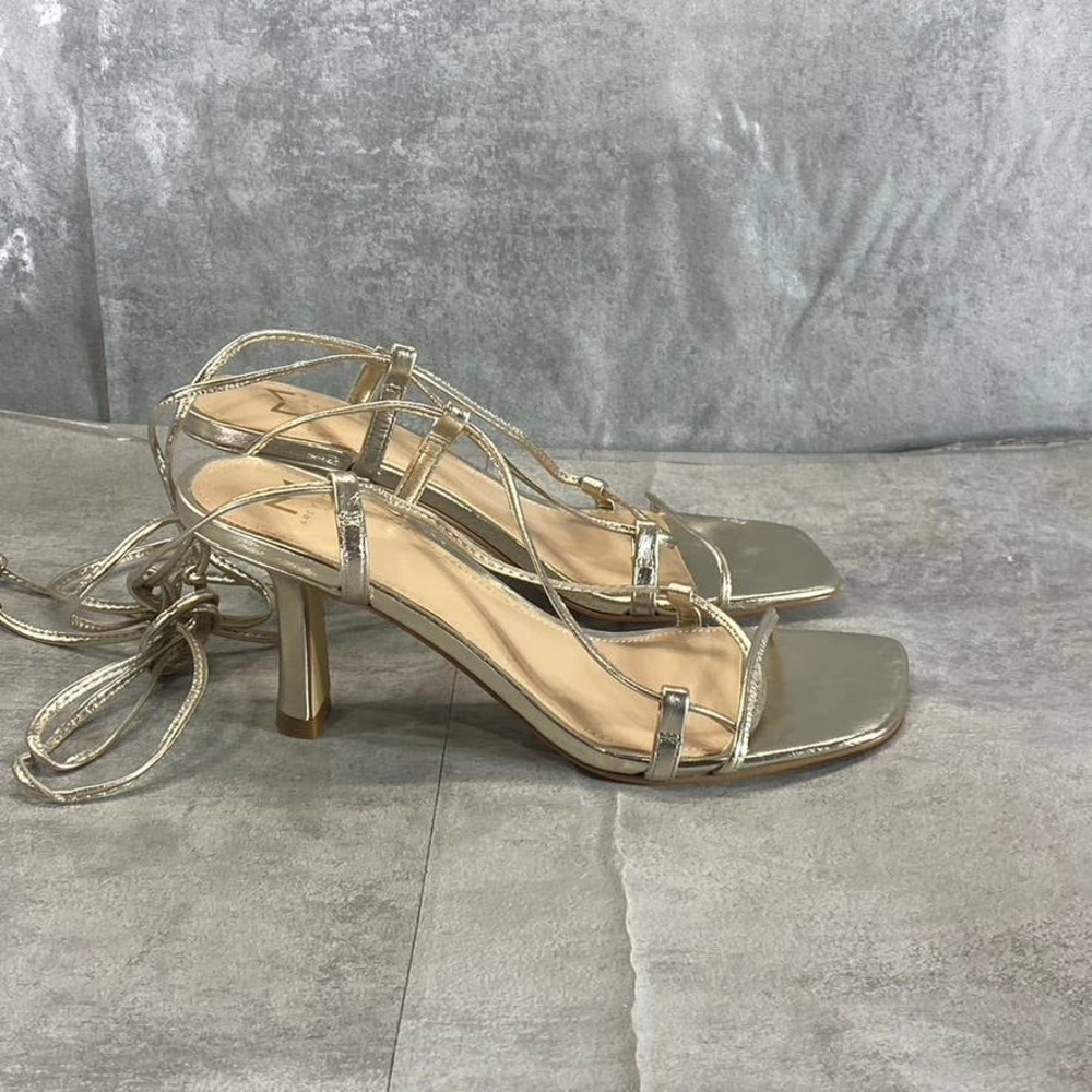 Marc Fisher LTD Women's Gold Metallic Leather Nollyn Strappy Sandals SZ 5.5